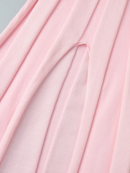 Soft Pink V Neck Knit Maxi Dress For Women Elegant Daily Style