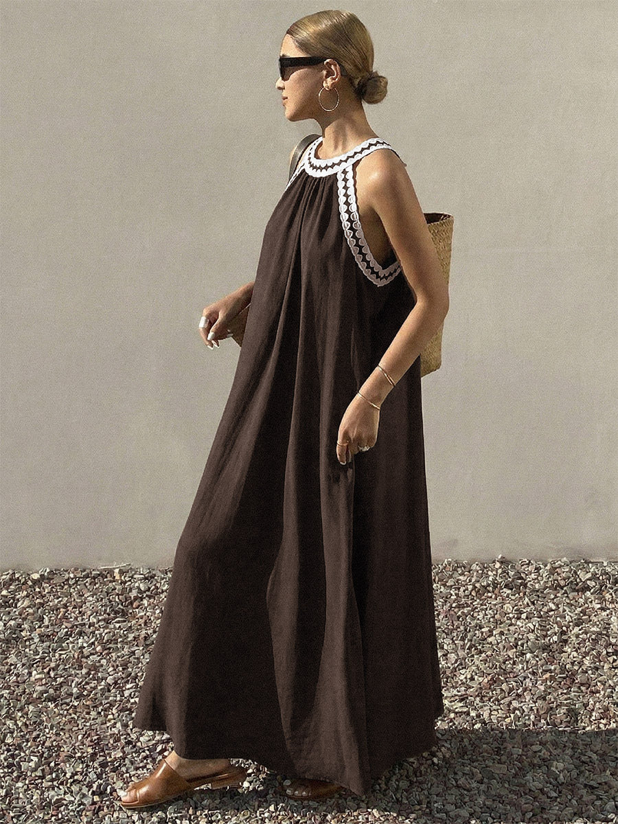 Vacation Dresses Maxi Sleeveless Strapless Retro Brown Summer Dresses
