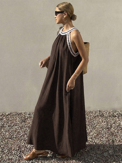 Vacation Dresses Maxi Sleeveless Strapless Retro Brown Summer Dresses