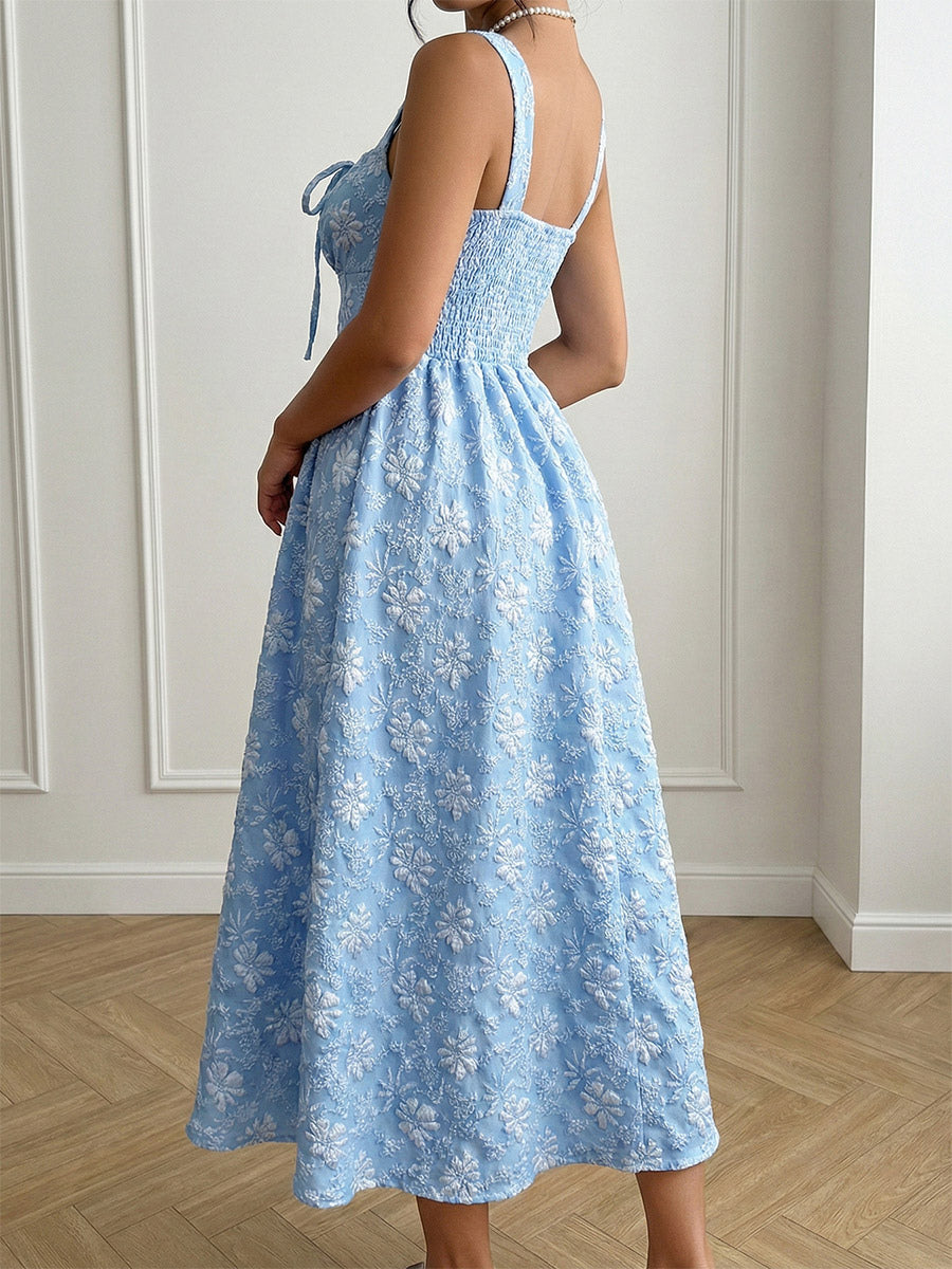 Date Night Maxi Dress Lace Up Sleeveless Backless Square Neck Sweet Blue Dress
