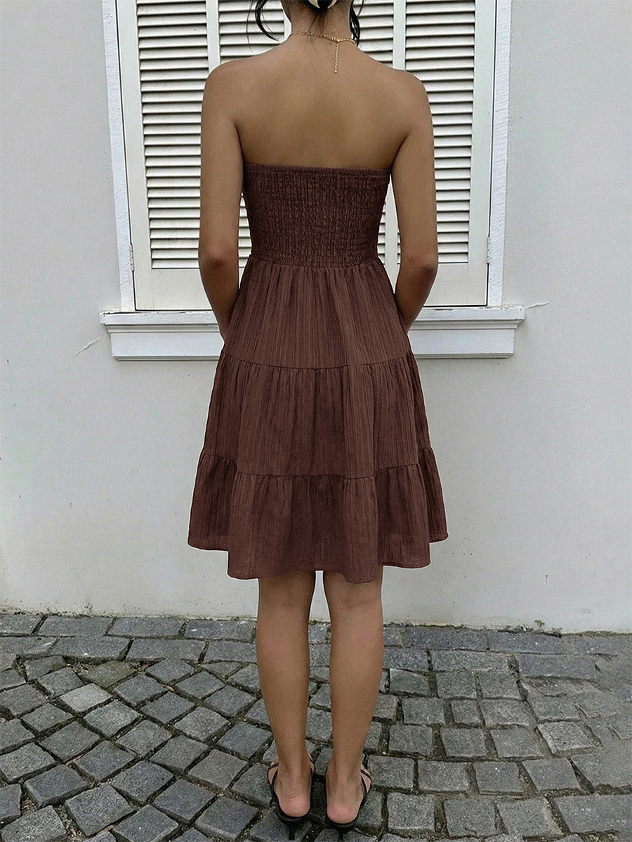 Date Night Dresses Mini Sleeveless Backless Sweet Brown Summer Beach Dress