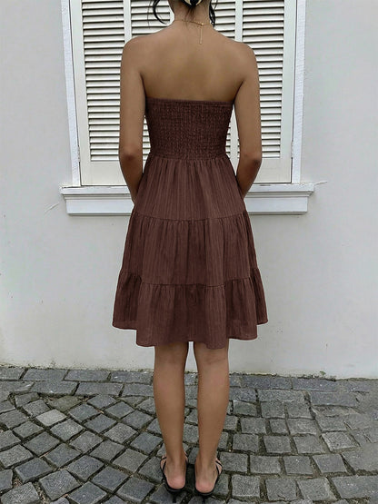 Date Night Dresses Mini Sleeveless Backless Sweet Brown Summer Beach Dress