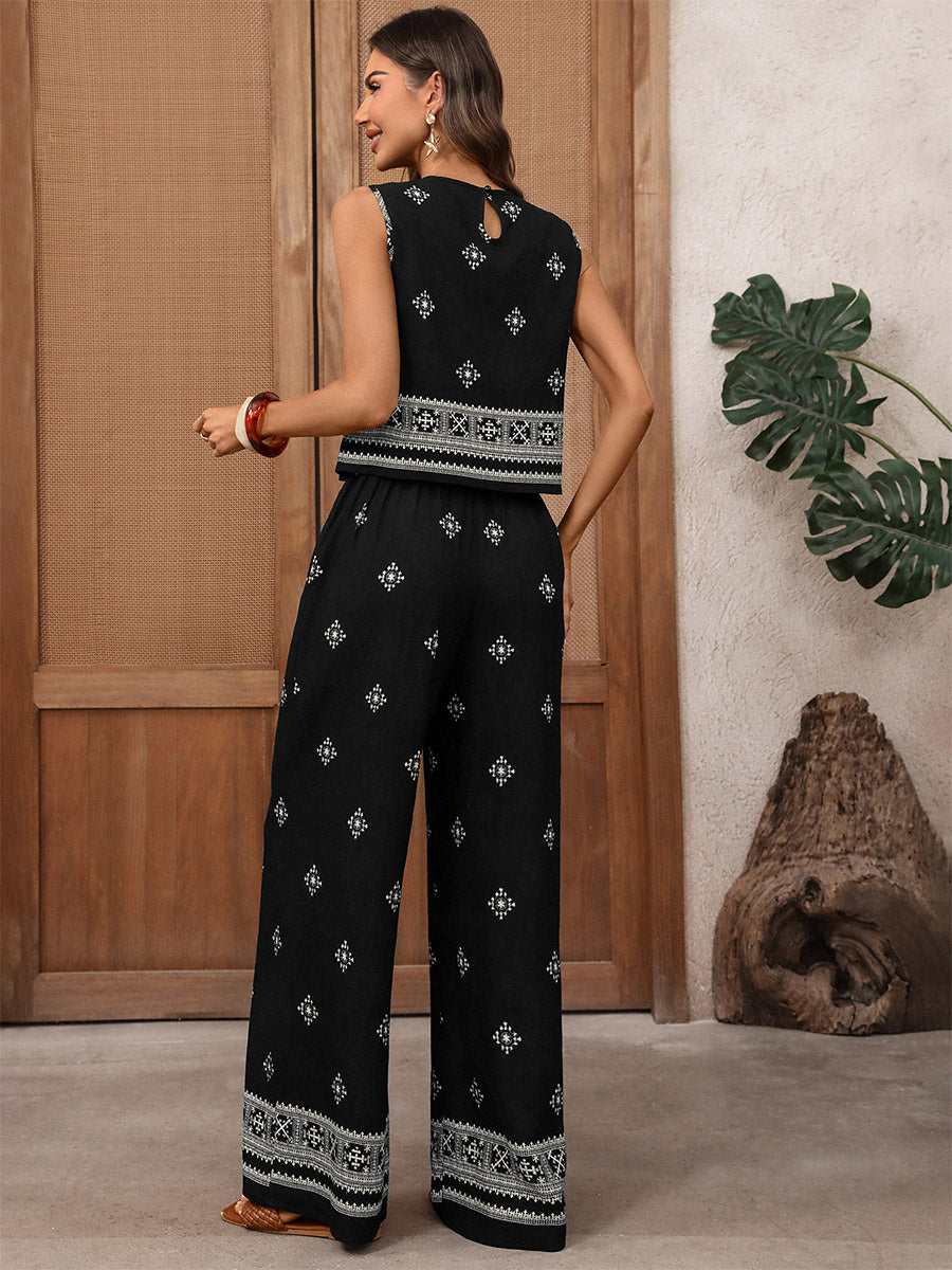 Two Piece Sets Pant Set Black Daily Casual Viscose Jewel Neck Sleeveless Sets