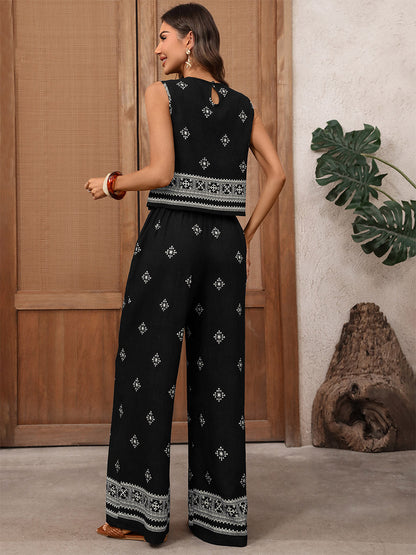 Two Piece Sets Pant Set Black Daily Casual Viscose Jewel Neck Sleeveless Sets