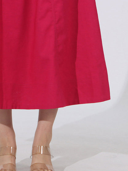 Vacation Dresses Midi Flowers Sleeveless Off-The-Shoulder Chic High Rise Red Dress