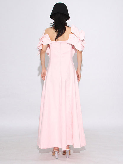 Vacation Dresses Midi Flowers Sleeveless Off-The-Shoulder Chic High Rise Red Dress