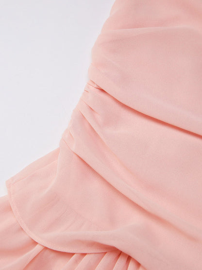 Vacation Dresses Maxi Sheer Sleeveless V-Neck Elegant Pink Summer Dress