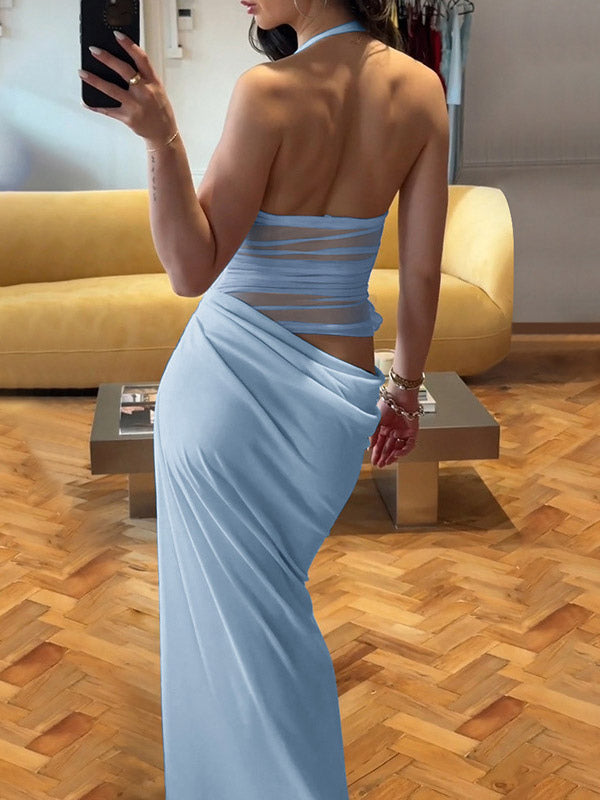 Party Dress Maxi Blue Flowers Sleeveless Flower Sexy Semi Formal Summer Dress