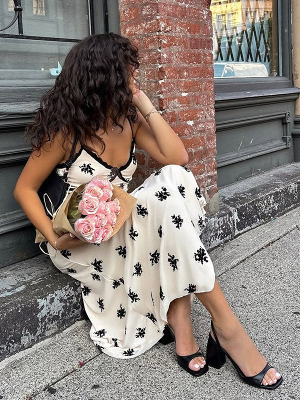Daily Dresses For Women Maxi Apricot Lace Sleeveless V-Neck Printed Dress