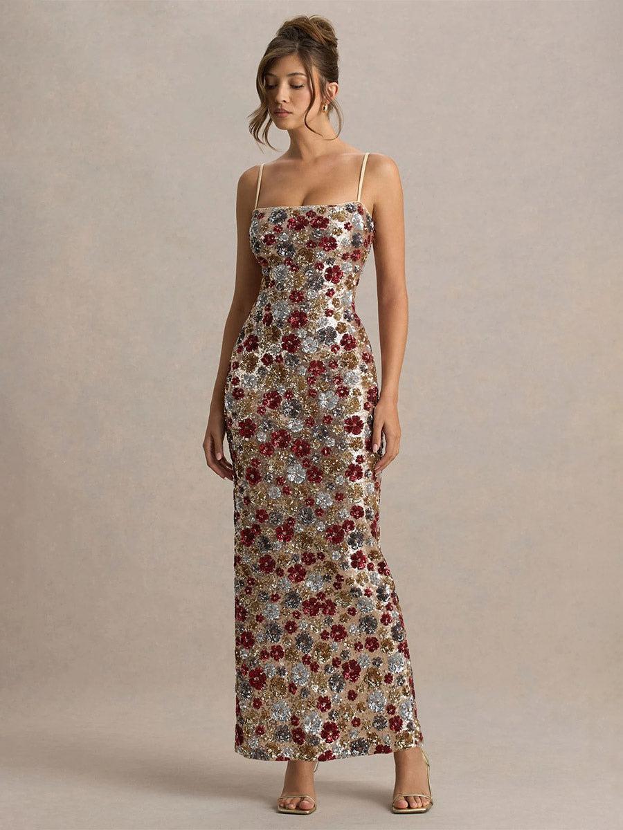 Party Dress Maxi Red Straps Neck Split Front Sleeveless Sexy Semi Formal Summer Dress