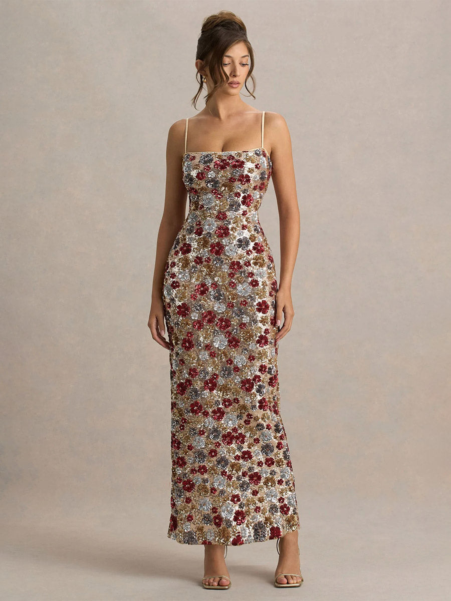 Party Dress Maxi Red Straps Neck Split Front Sleeveless Sexy Semi Formal Summer Dress