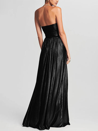 Party Dress Maxi Gold Sleeveless Backless Sexy Semi Formal Gown
