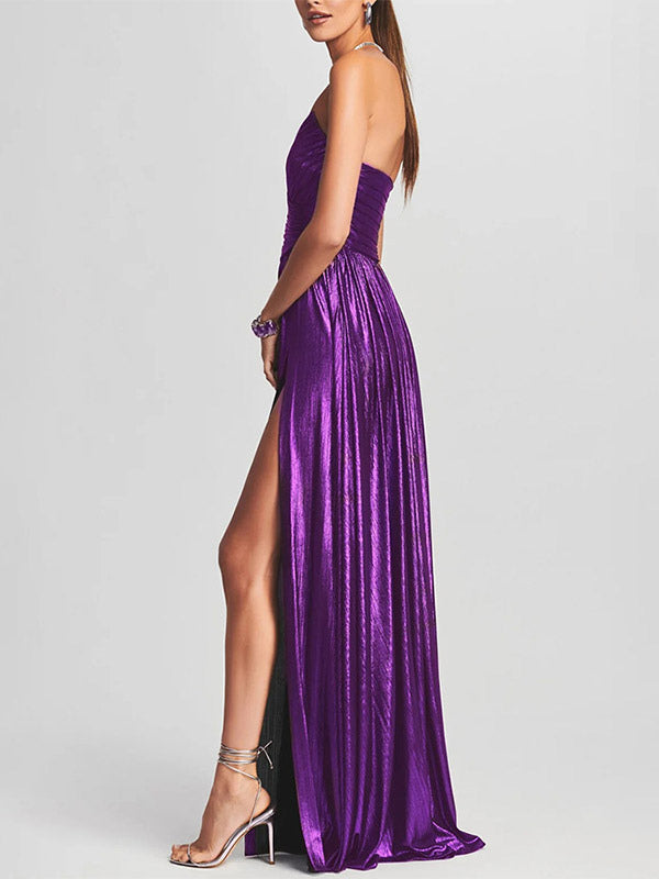Party Dress Maxi Gold Sleeveless Backless Sexy Semi Formal Gown