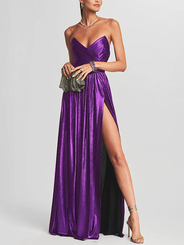 Party Dress Maxi Gold Sleeveless Backless Sexy Semi Formal Gown