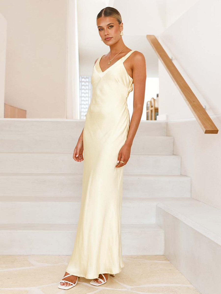 Party Dress Maxi Royal Blue Straps Neck Sleeveless Backless Sexy Semi Formal Gown