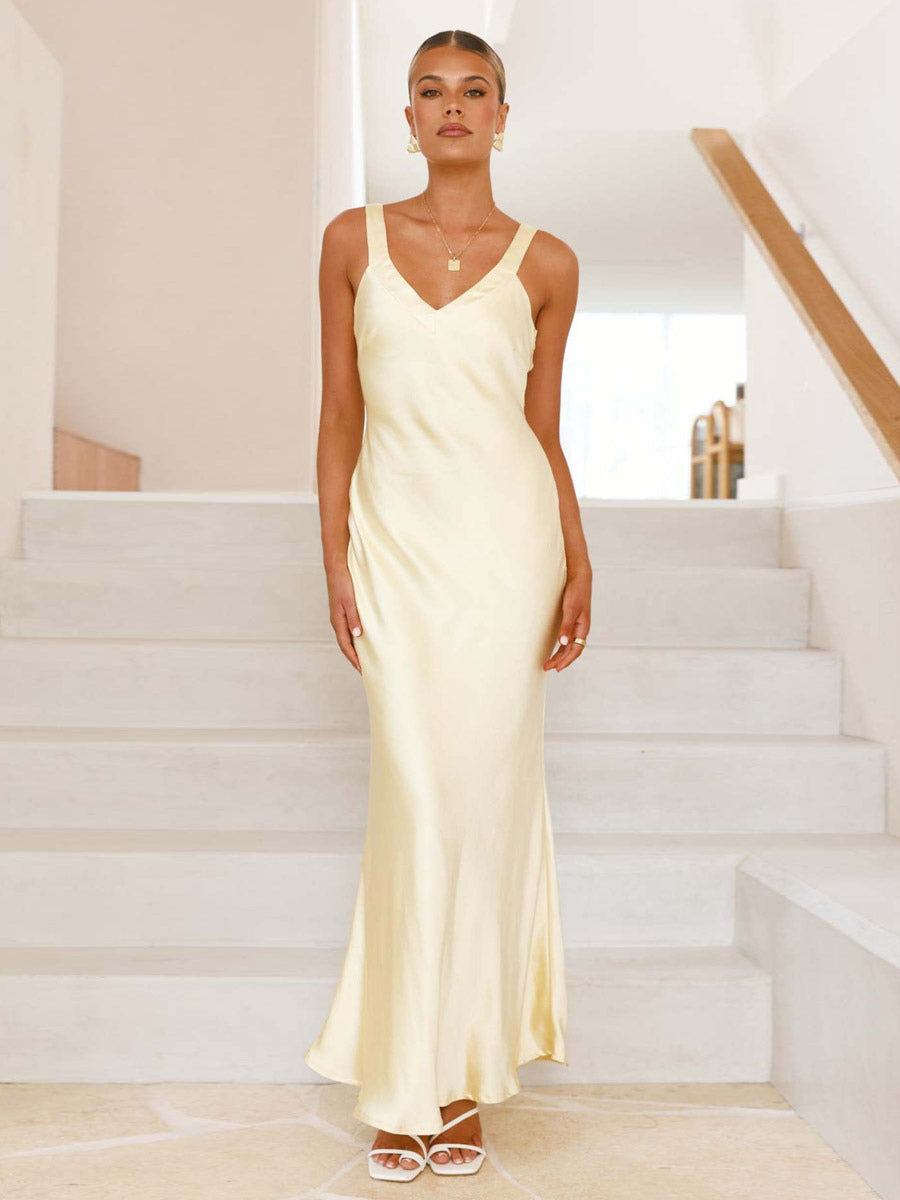 Party Dress Maxi Royal Blue Straps Neck Sleeveless Backless Sexy Semi Formal Gown