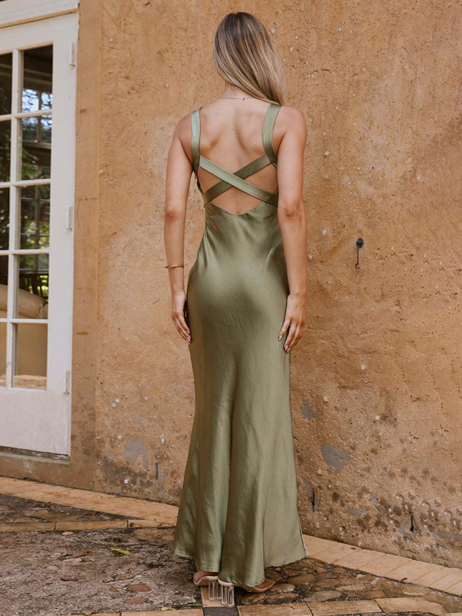 Party Dress Maxi Royal Blue Straps Neck Sleeveless Backless Sexy Semi Formal Gown