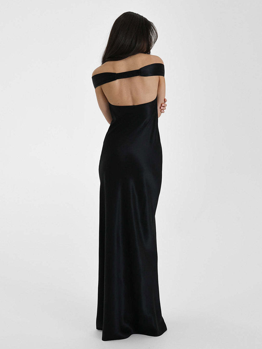 Party Dress Maxi Beige V-Neck Off-Shoulder Backless Chic Semi Formal Summer Gown