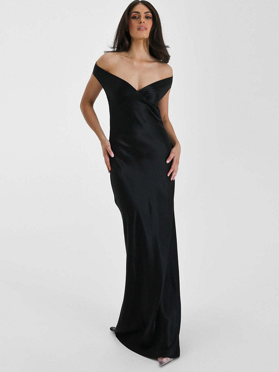 Party Dress Maxi Beige V-Neck Off-Shoulder Backless Chic Semi Formal Summer Gown