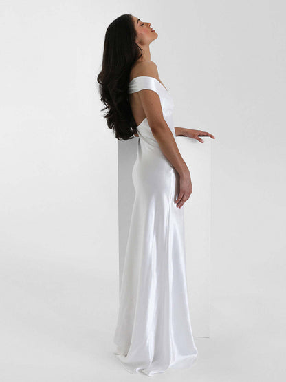 Party Dress Maxi Beige V-Neck Off-Shoulder Backless Chic Semi Formal Summer Gown