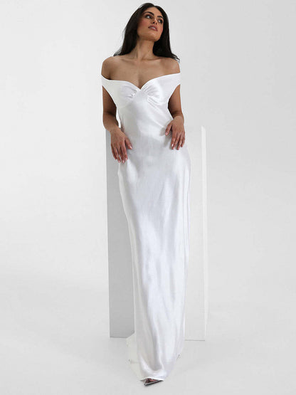 Party Dress Maxi Beige V-Neck Off-Shoulder Backless Chic Semi Formal Summer Gown