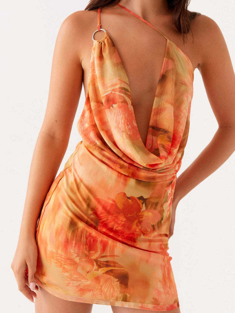 Midi Dress Floral Print Chiffon Chic Straps Neck Sleeveless Daily Summer Dresses