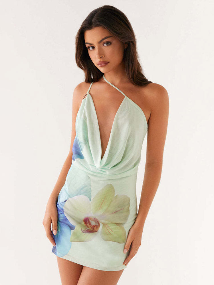 Midi Dress Floral Print Chiffon Chic Straps Neck Sleeveless Daily Summer Dresses