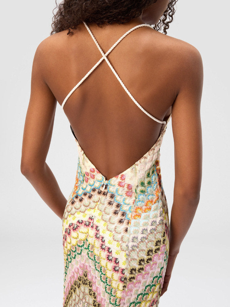 Vacation Dresses Maxi Backless Sleeveless Halter Casual Blue Summer Dress