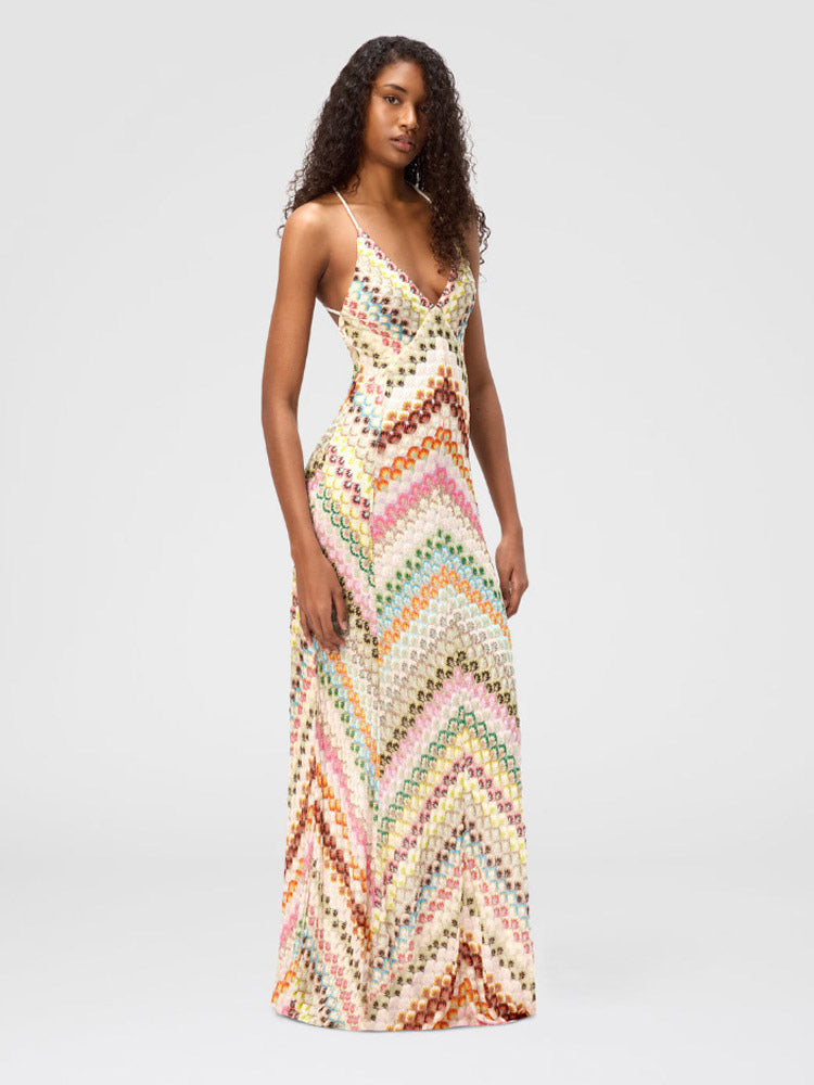 Vacation Dresses Maxi Backless Sleeveless Halter Casual Blue Summer Dress