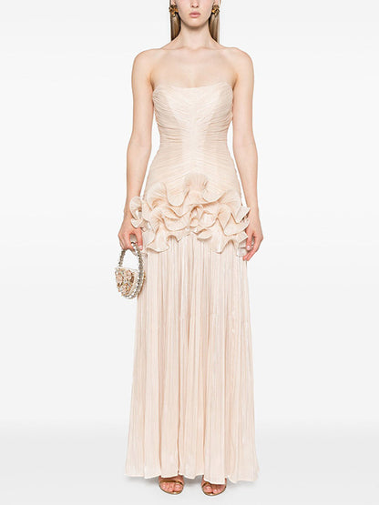 Party Dress Maxi Apricot Strapless Sleeveless Backless Chic Semi Formal Gown