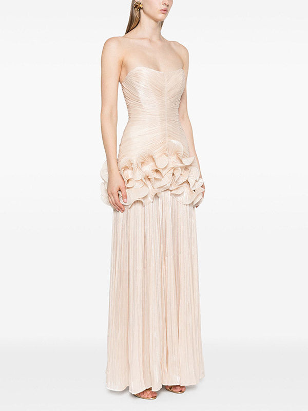 Party Dress Maxi Apricot Strapless Sleeveless Backless Chic Semi Formal Gown