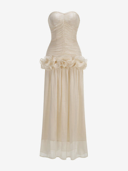 Party Dress Maxi Apricot Strapless Sleeveless Backless Chic Semi Formal Gown