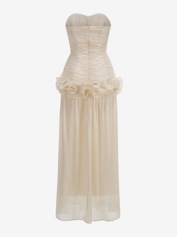Party Dress Maxi Apricot Strapless Sleeveless Backless Chic Semi Formal Gown