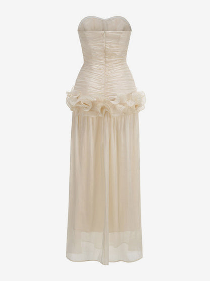 Party Dress Maxi Apricot Strapless Sleeveless Backless Chic Semi Formal Gown