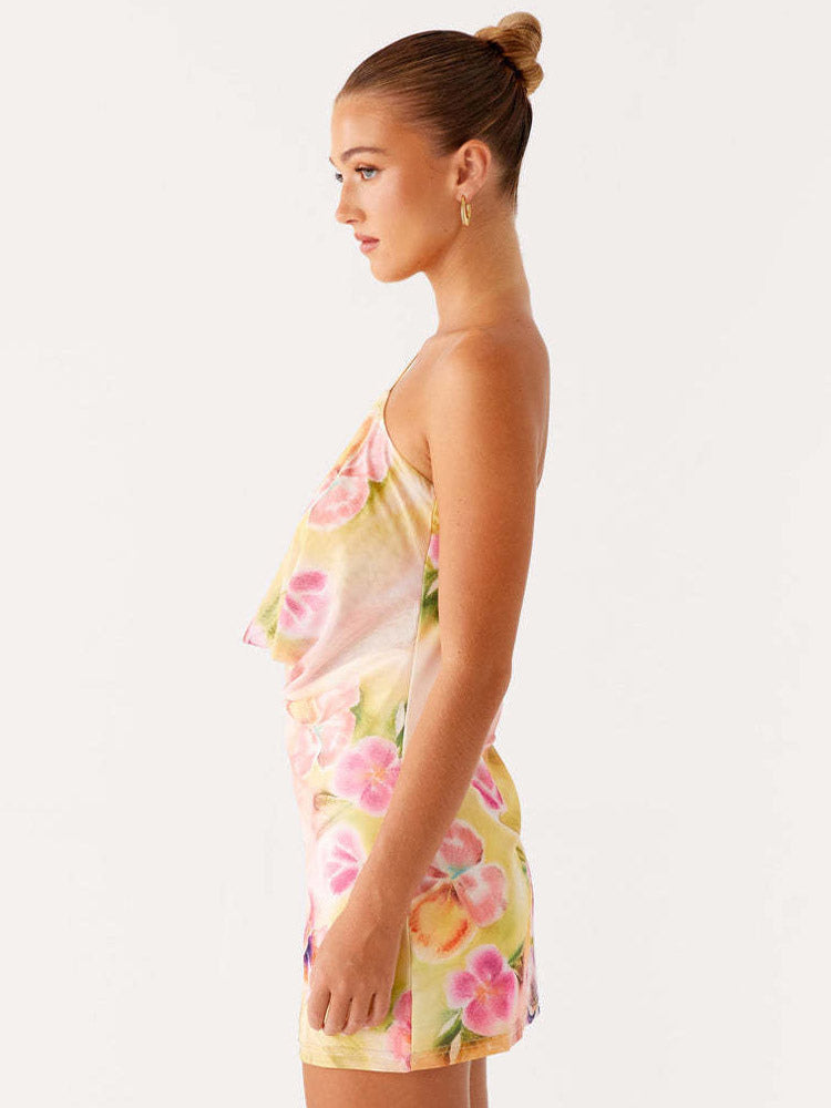 Midi Dress Floral Print Chiffon Chic Straps Neck Sleeveless Daily Summer Dresses
