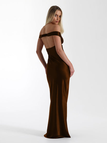 Party Dress Maxi Beige V-Neck Off-Shoulder Backless Chic Semi Formal Summer Gown
