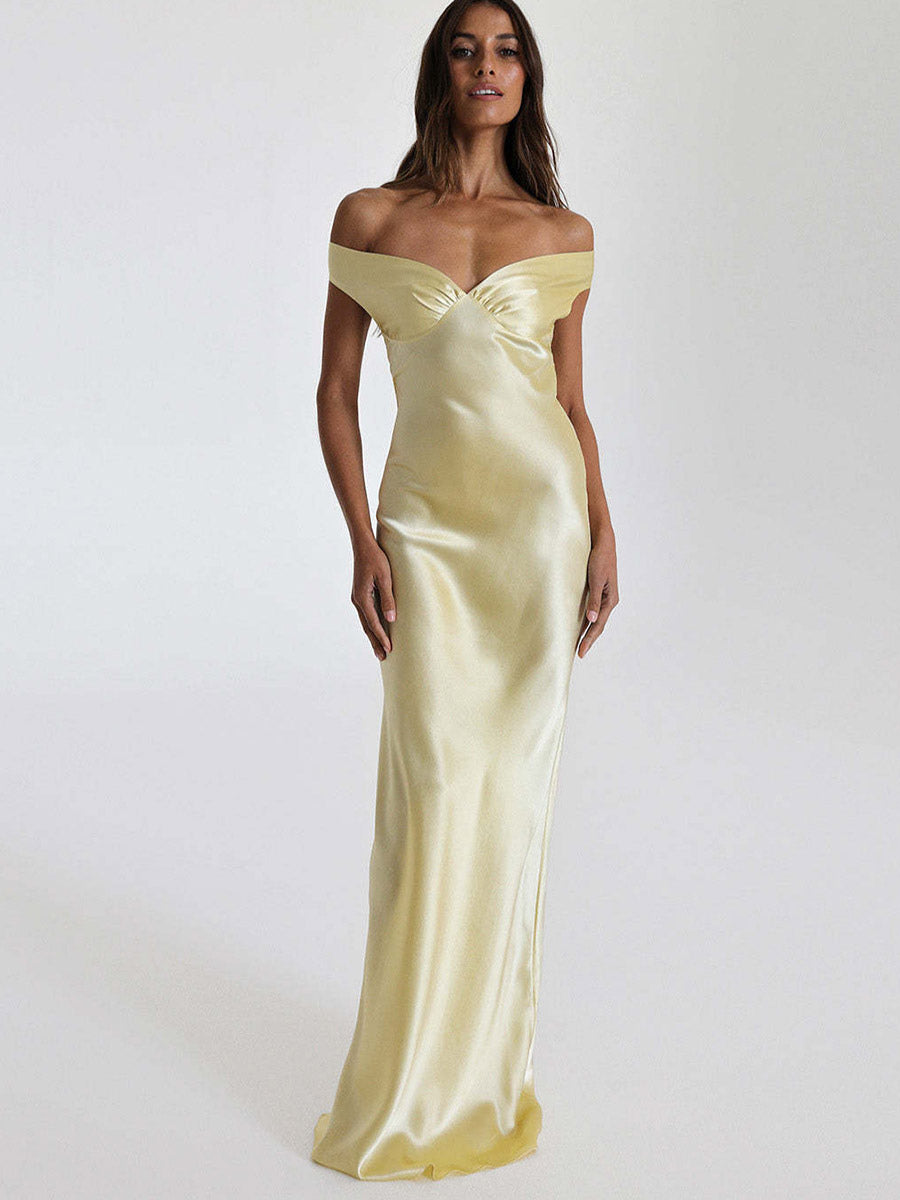 Party Dress Maxi Beige V-Neck Off-Shoulder Backless Chic Semi Formal Summer Gown