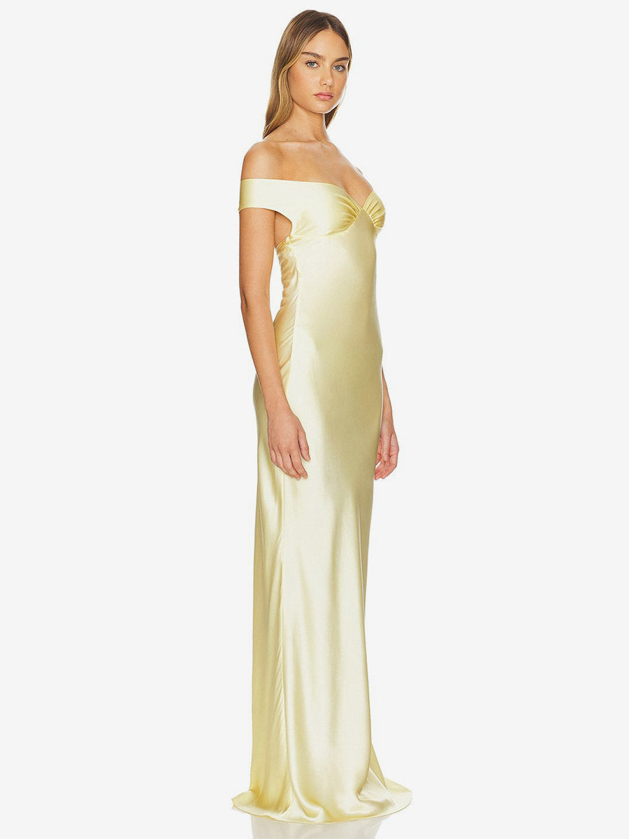 Party Dress Maxi Beige V-Neck Off-Shoulder Backless Chic Semi Formal Summer Gown