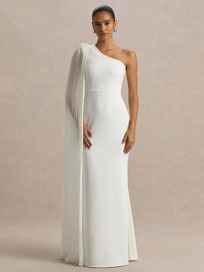 Date Night Dresses Maxi Split Front Sleeveless One-Shoulder Casual Blue Dress