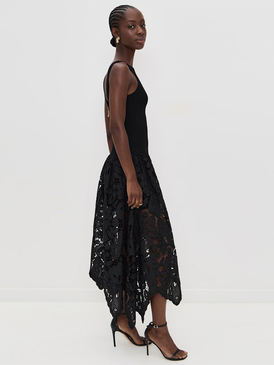 Date Night Dresses Midi Cut Out Sleeveless Jewel Neck Sexy Black Dress