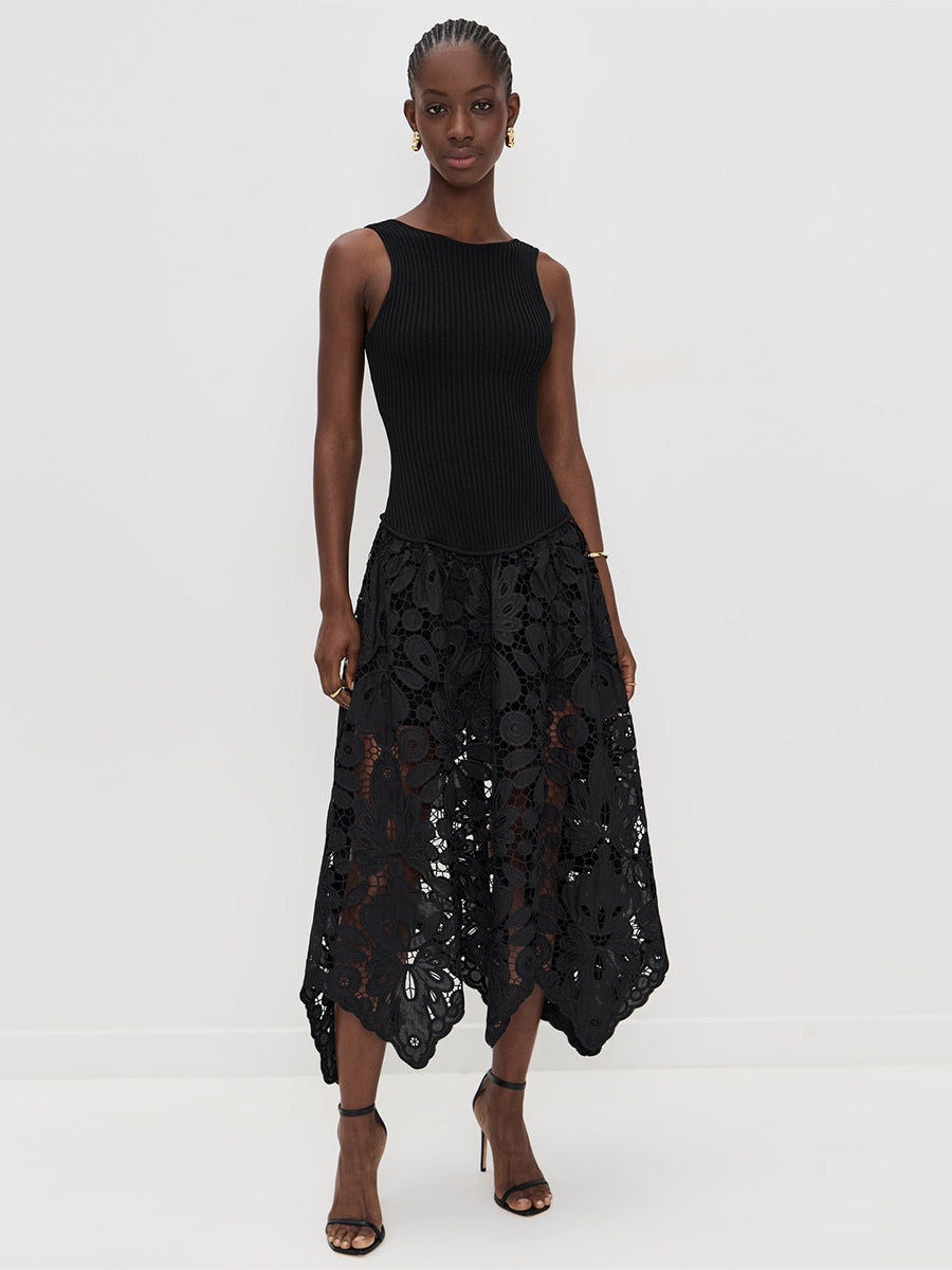Date Night Dresses Midi Cut Out Sleeveless Jewel Neck Sexy Black Dress