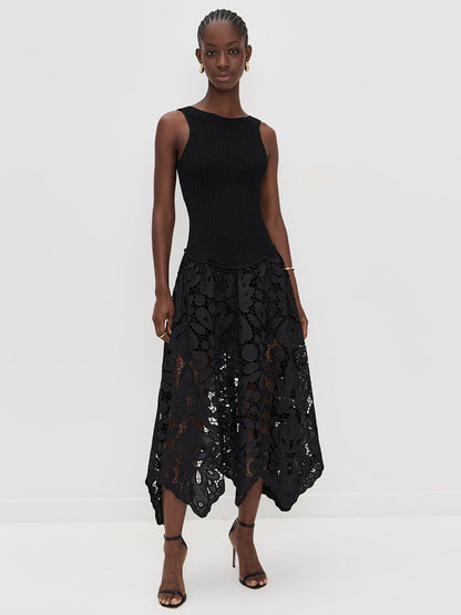 Date Night Dresses Midi Cut Out Sleeveless Jewel Neck Sexy Black Dress
