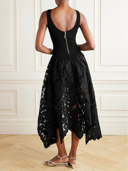 Date Night Dresses Midi Cut Out Sleeveless Jewel Neck Sexy Black Dress