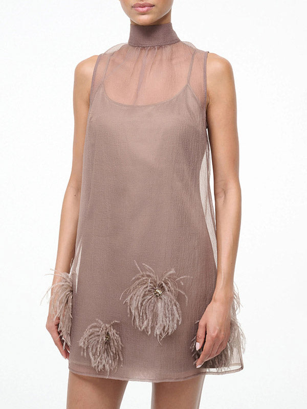 Mini Dresses Light Brown Sleeveless Lace Up Chiffon Short Dress For Women Mini Dresses