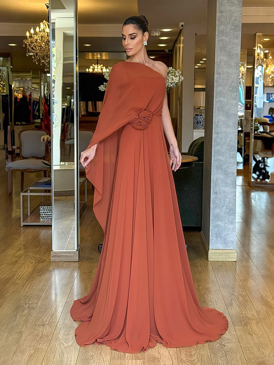 Party Dress Maxi Orange One-Shoulder Sleeveless Clothes Retro Semi Formal Summer Dress