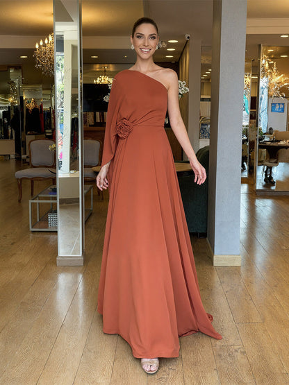 Party Dress Maxi Orange One-Shoulder Sleeveless Clothes Retro Semi Formal Summer Dress
