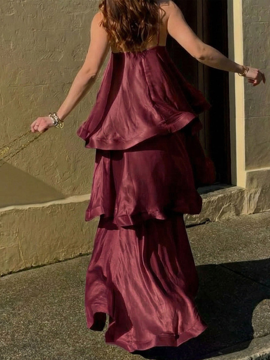 Date Night Dresses Maxi Sleeveless Straps Neck Sexy Yellow Bohemian Dress