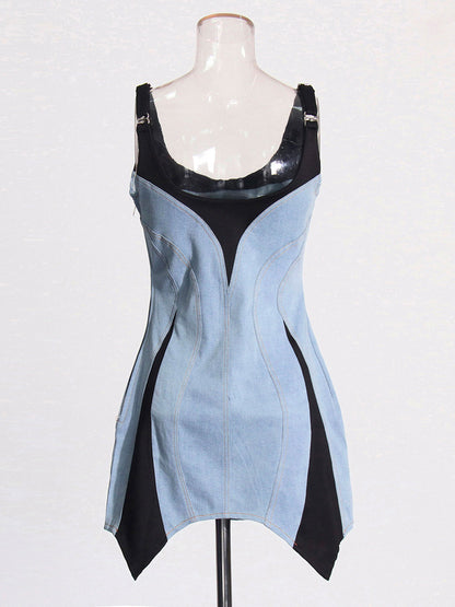Daily Dresses Mini Daily Sleeveless U-Neck Raised Waist Blue Dress
