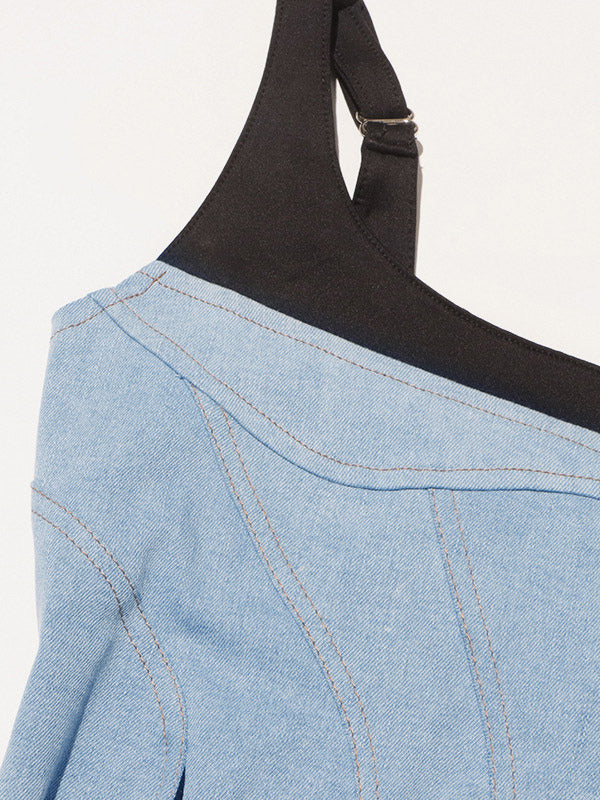 Daily Dresses Mini Daily Sleeveless U-Neck Raised Waist Blue Dress