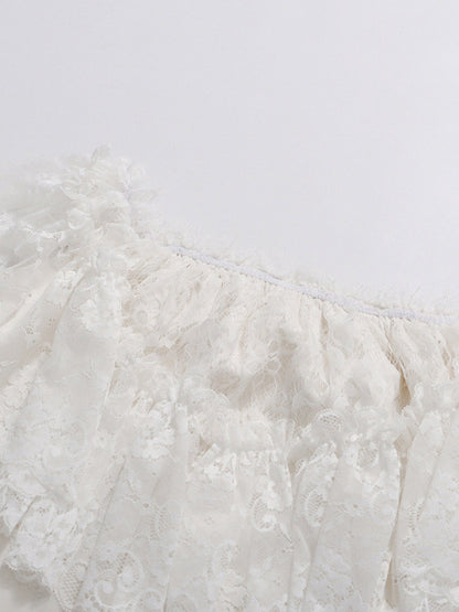 Daily Dresses Woman's Mini White Lace Off-The-Shoulder Raised Waist Dress